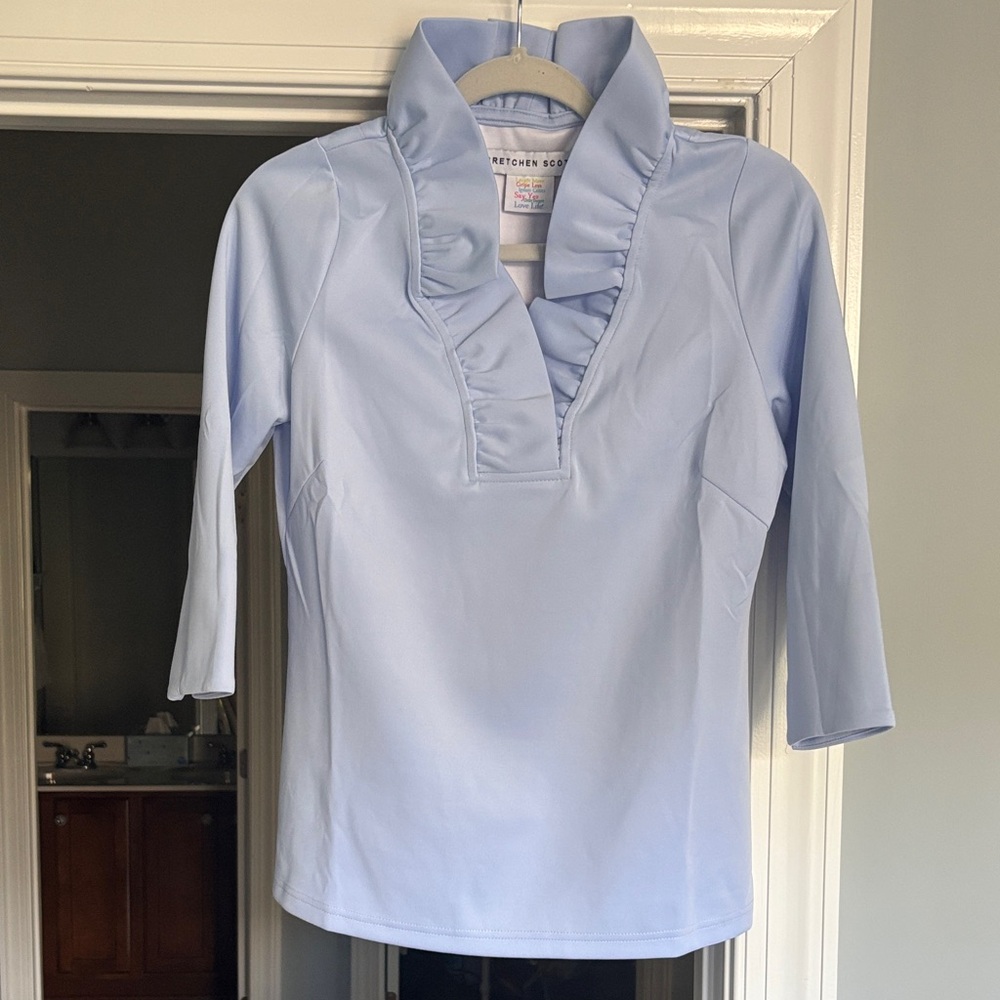 Gretchen Scott Designs Sky Blue Ruffled Top